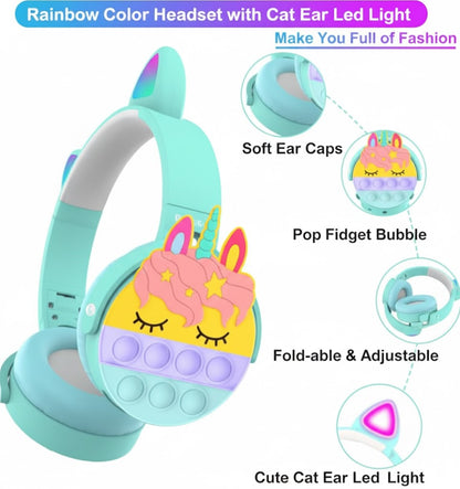 Unicorn Pop Kids Wireless Headphones with LED Cat Ears